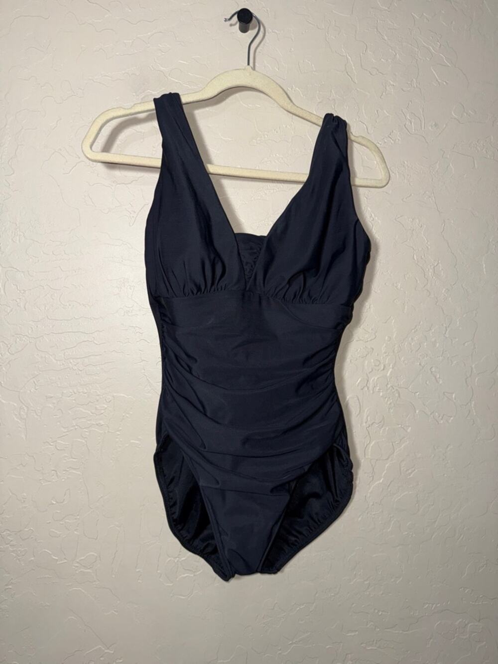 Lands end black tummy control full coverage one piece swimsuit size 12.